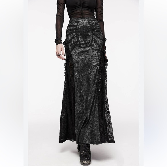 Punk Rave Dresses & Skirts - Punk Rave Floral Tribute Casket Maxi Skirt Black Lace Gothic Mermaid